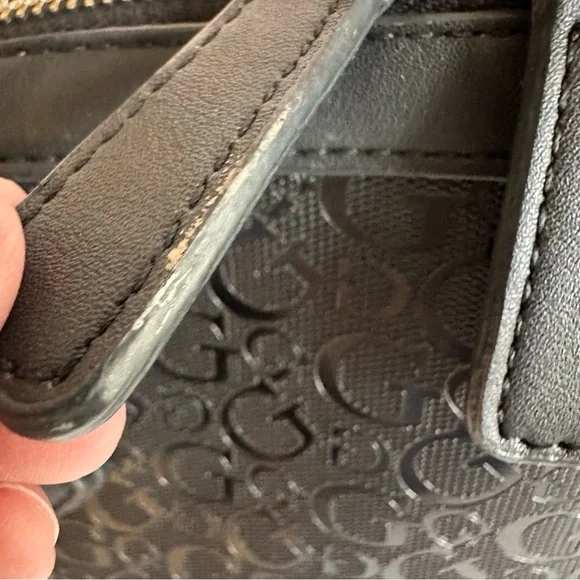 GUESS Black Monogram Dome Satchel Handbag with Charm GG Logo Bag - Picture 9 of 9